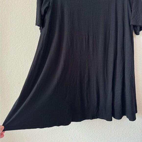 Eileen Fisher Black Stretchy Knit Tunic Top L Viscose Blend Scoop Neck Lagenlook - Picture 5 of 6